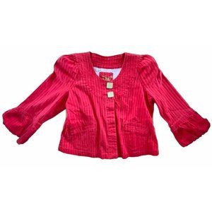 Live A Little Red Cropped Jacket Puff Shoulders & Cuffs Gold Button Accent Y2k